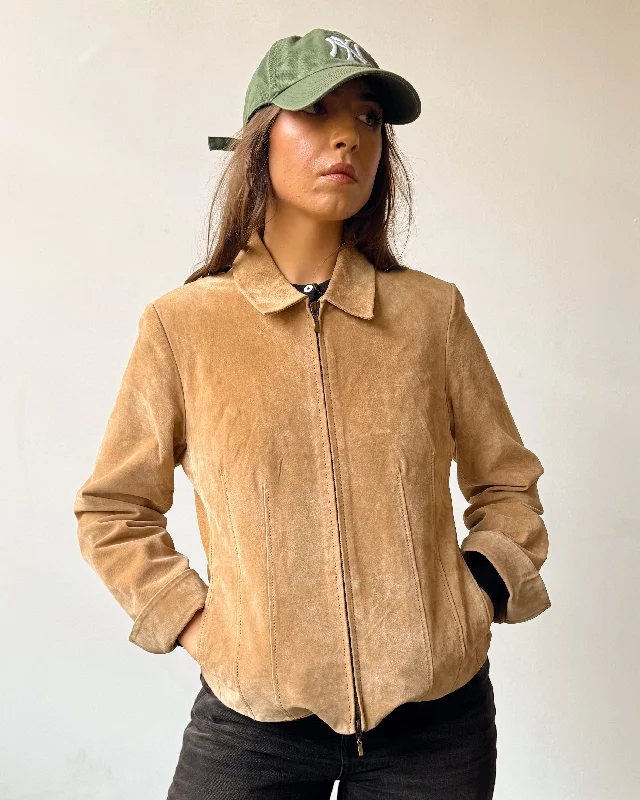 Suede Zip-Front Cropped Jacket - M Hoodie Zip-Up Jacket Button-Up Jacket