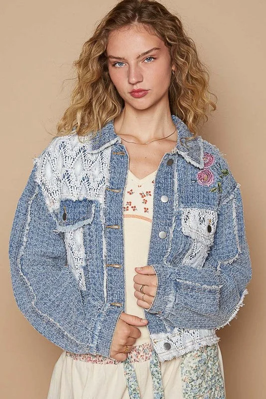 Hazel Blues® |  POL Crochet Patch Embroidered Button Up Jacket Toggled Jacket Drawstring Jacket Belted Jacket