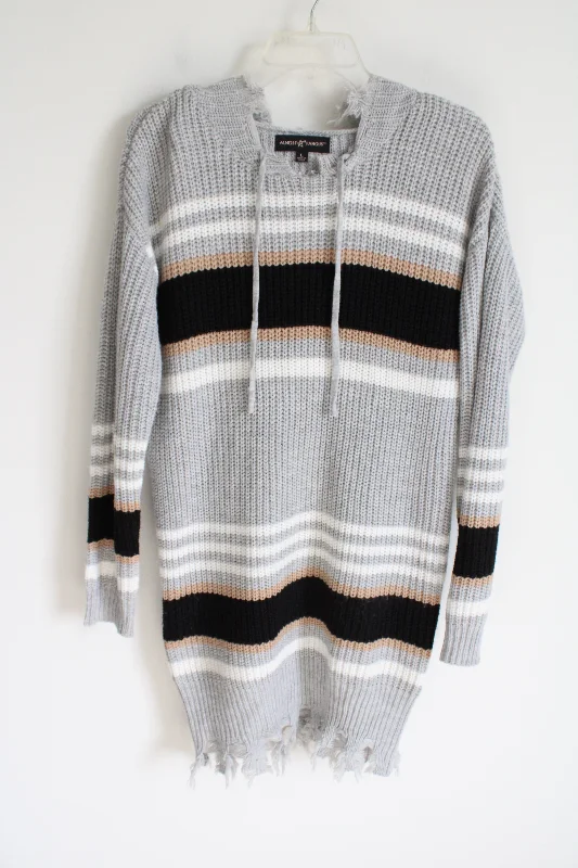 Almost Famous Gray Black Striped Knit Sweater Dress | L Mesh Sweater Canvas Denim