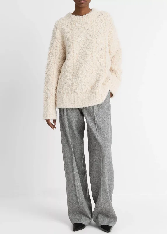 Textured Loop Stitch Cable Crewneck Sweater Wool Sweater Cotton Sweater Cashmere Sweater