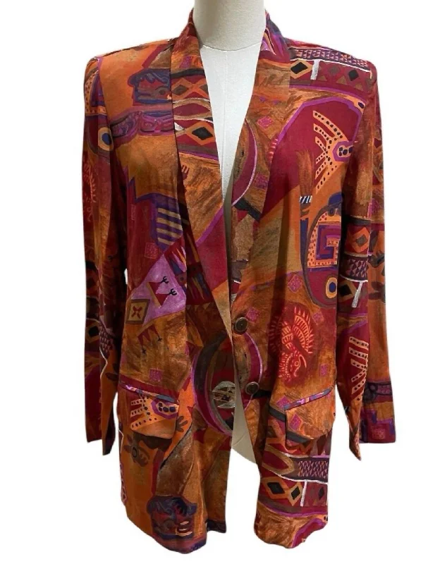 Abstract Print Long Sleeve Blazer In Multicolor Women's Classic Blazer