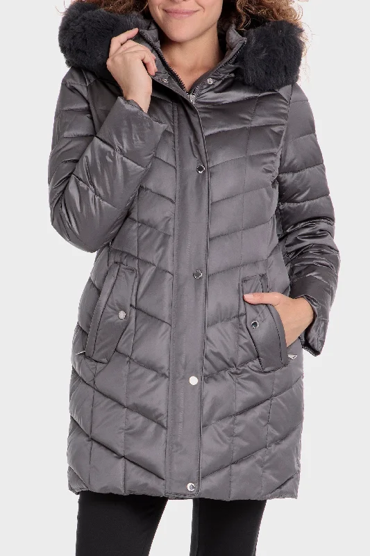 Grey parka Warm Thick Hooded Parka