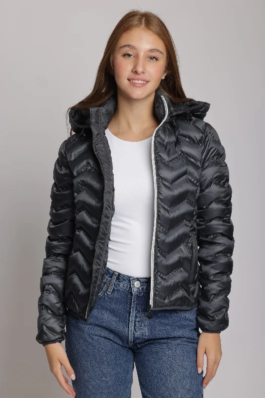 Women's packable puffer jacket in anthracite Tiered Jacket Buttoned Jacket Zippered Jacket