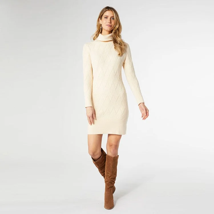 Catalina Roll Neck Sweater Dress | Cream Knit Fabric Woven Fabric Fleece Fabric