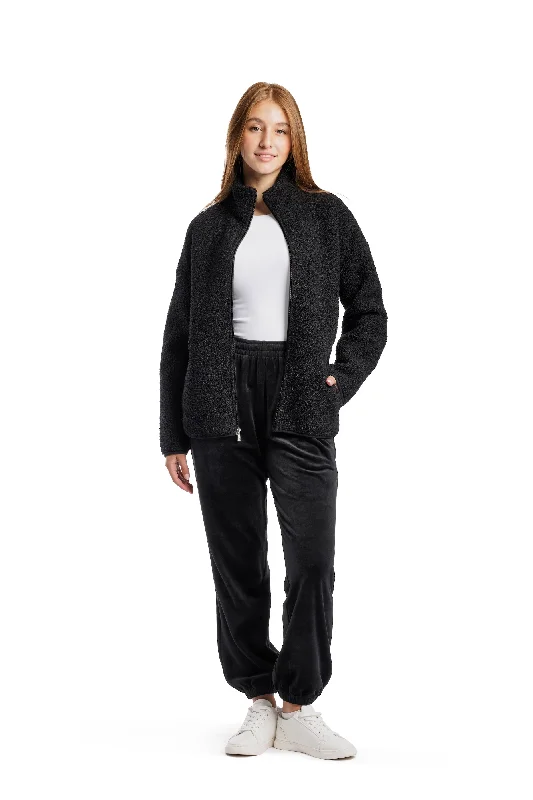 Sara Teddy sherpa zip up jacket in black Insulated Jacket Fitted Jacket Loose Jacket