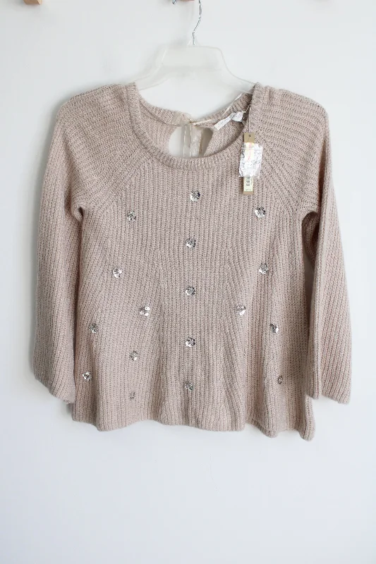 NEW Lauren Conrad Tan Knit Sequined Sweater | XS Houndstooth Herringbone Solid