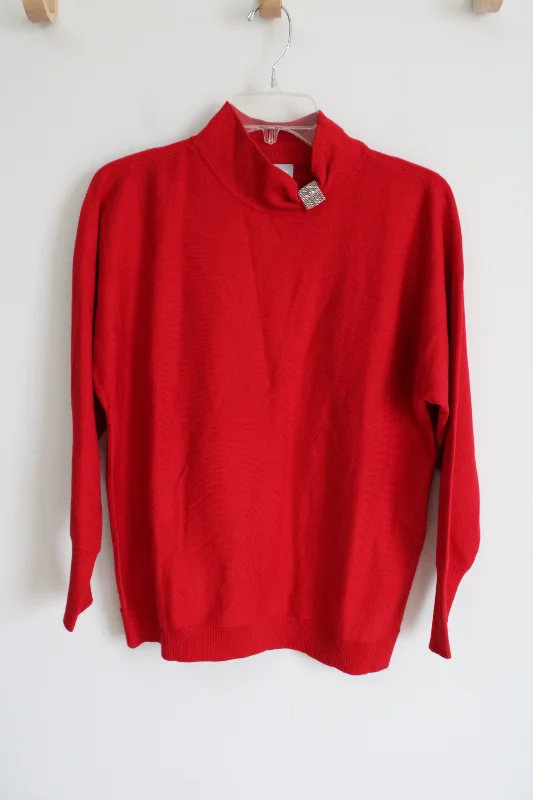 Chico's Red Knit Mock Neck Sweater | 1 (M) Iron Safe Non-Iron Wrinkle Free