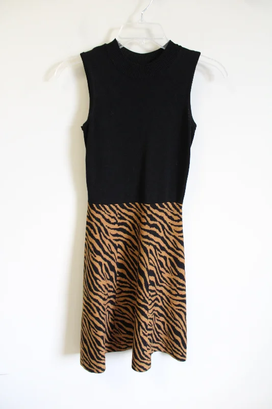 Rewind Black Tiger Print Knit Sweater Dress | S Lightweight Heavyweight Midweight