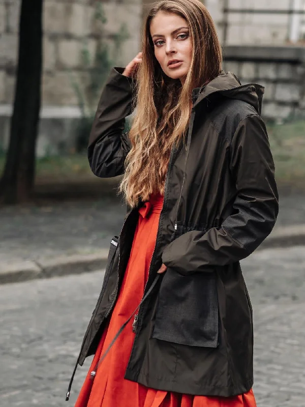 Melissandra Gabardine Parka, Earth Green Longline Oversized Parka Coat