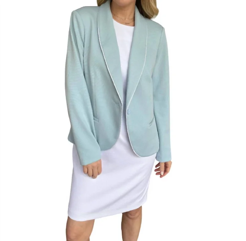 Cord Trim Lapel Blazer In Blue Women's Elegant Suit