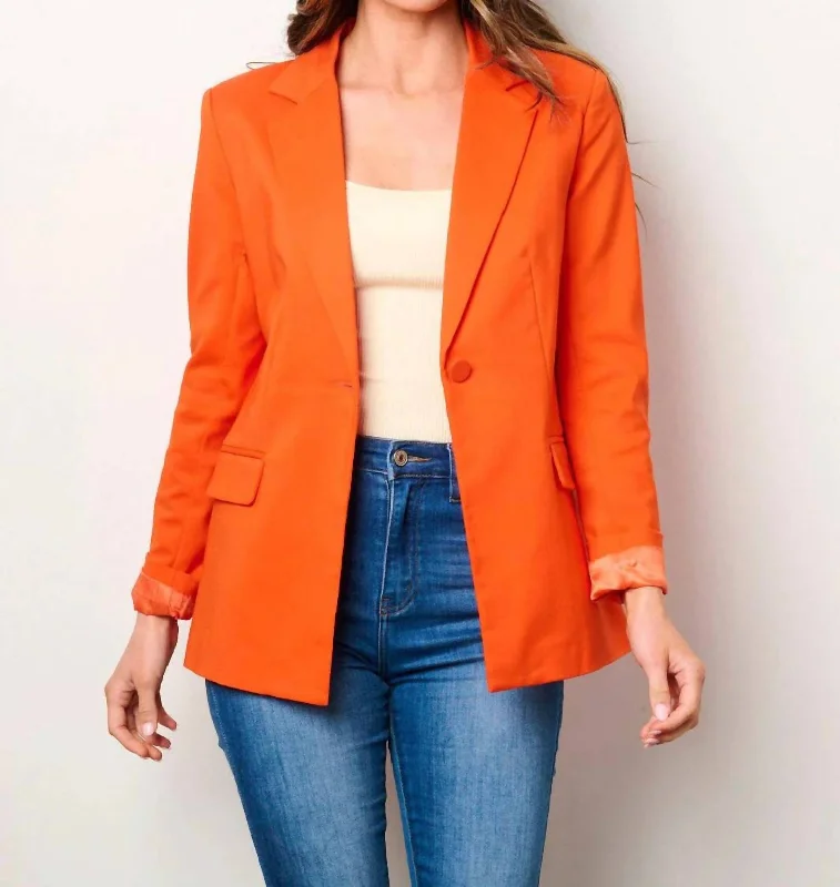 Long Sleeves Blazer In Orange Slim Fit Blazer