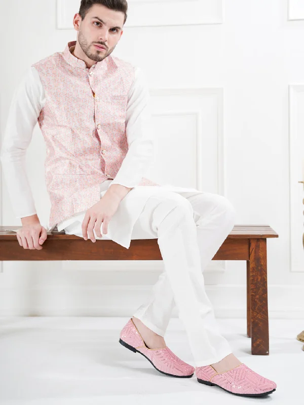 Men Pink Embroidery Sequin Ethnic Slip On Juttis and Mojaris for Wedding|Traditional Sherwani Shoes|Slip-On For Nehru Jackets Oversized Jacket Tailored Jacket Straight Jacket