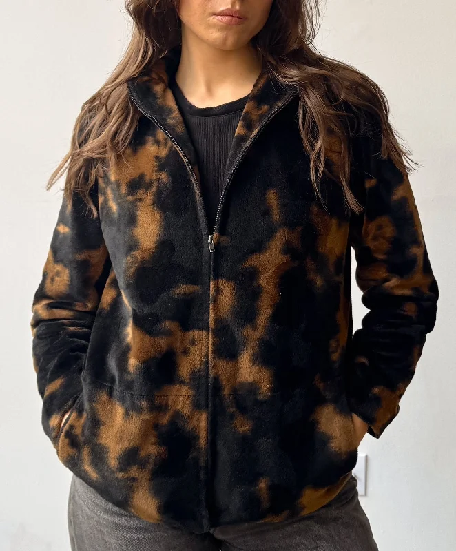 Harve Bernard Cowhide Print Zip Front Jacket- XS/S Fleece Fabric Down Fabric Feather Fabric