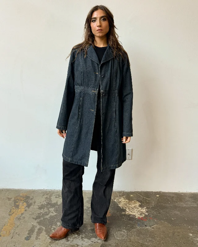 Denim Longline Jacket - L Collared Jacket Crew Neck Jacket Turtle Neck Jacket