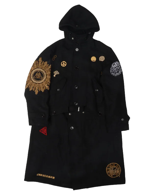 Stussy Wool Blend Military Parka Fashionable Belted Parka Jacket