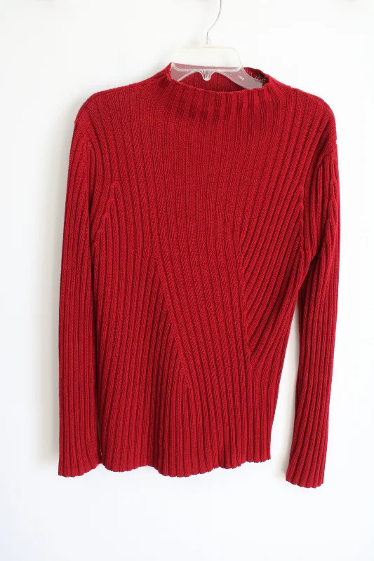 Express World Brand Vintage Red Ribbed Knit Mock Neck Sweater | XL Polka Dot Checkered Tartan