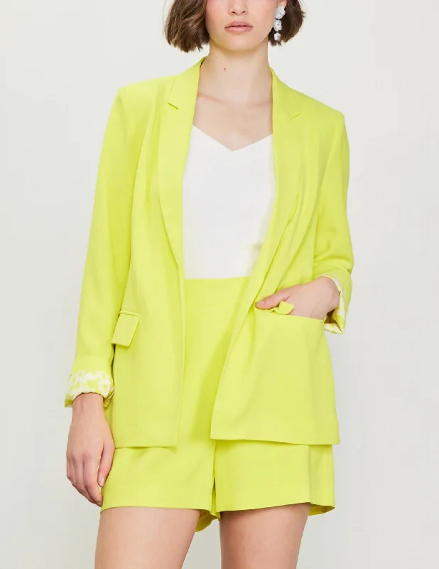 Long Sleeve Blazer In Lime Yellow Women's Trendy Jacket