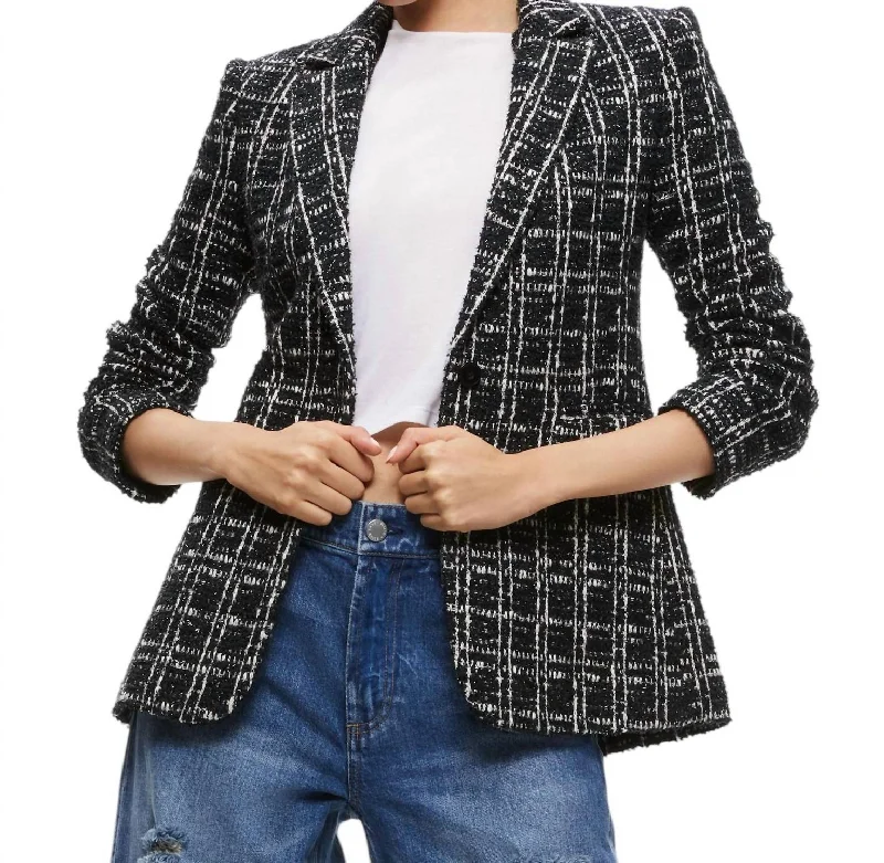 Macey Fitted Notch Collar Blazer In Black And White Women's Elegant Suit