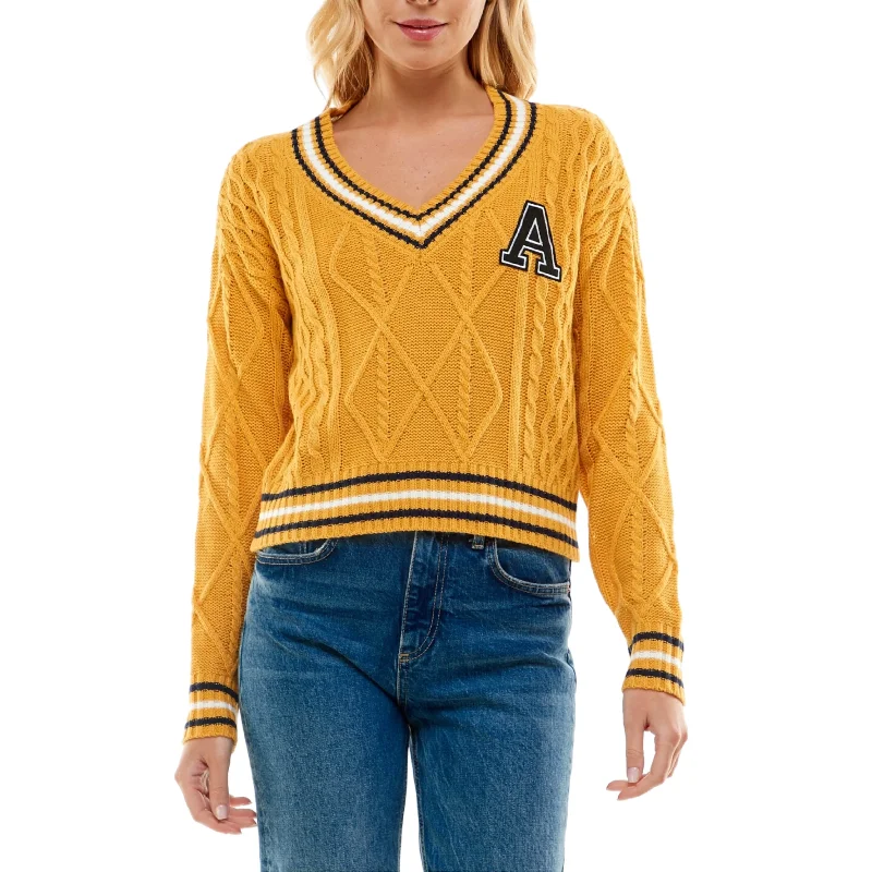 ULTRA FLIRT -  Varsity Patch Pullover Sweater Terry Blend Velvet Blend Canvas Blend