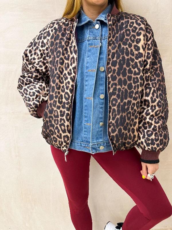 Reversible Bomber Jacket In Leopard Print & Burgundy Jersey Jacket Tulle Jacket Batik Jacket