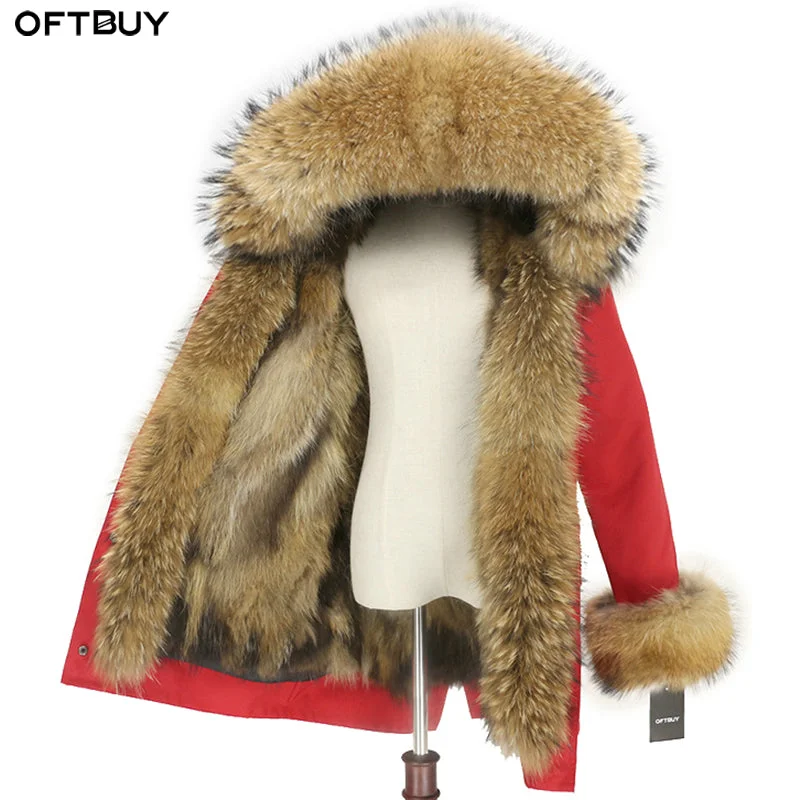 WILUXE Waterproof Real Fur Coat Long Parka Cozy Faux Fur Parka