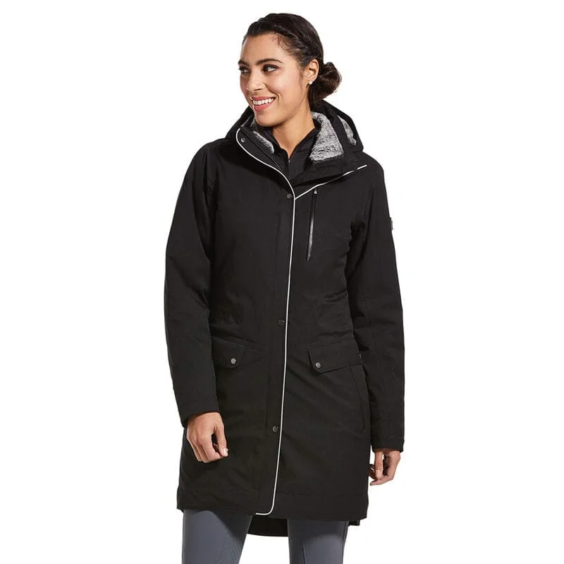 Ariat Ladies Tempest Long Insulated H20 Parka Black Stylish Buttoned Parka Coat