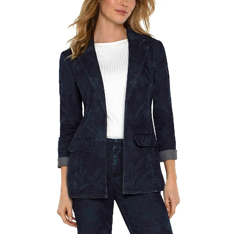 Womens Printed Denim Open-Front Blazer Women's Luxurious Suit