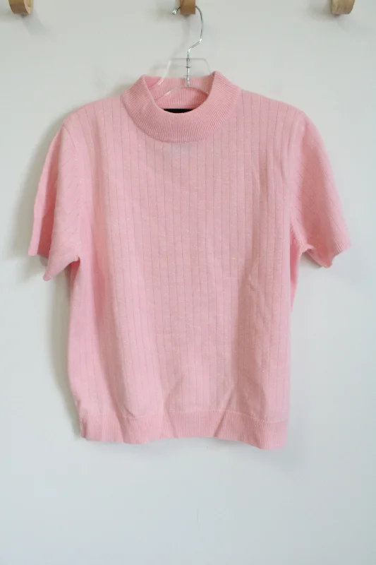 Sag Harbor Shiny Pink Mock Neck Sweater Top | S Oversized Loose Flowy