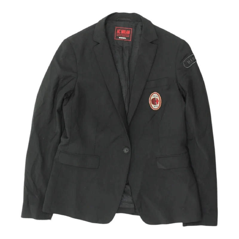 AC Milan x Diesel Womens Black Blazer Jacket | High End Football Designer Suit Women's Boutique Jacket