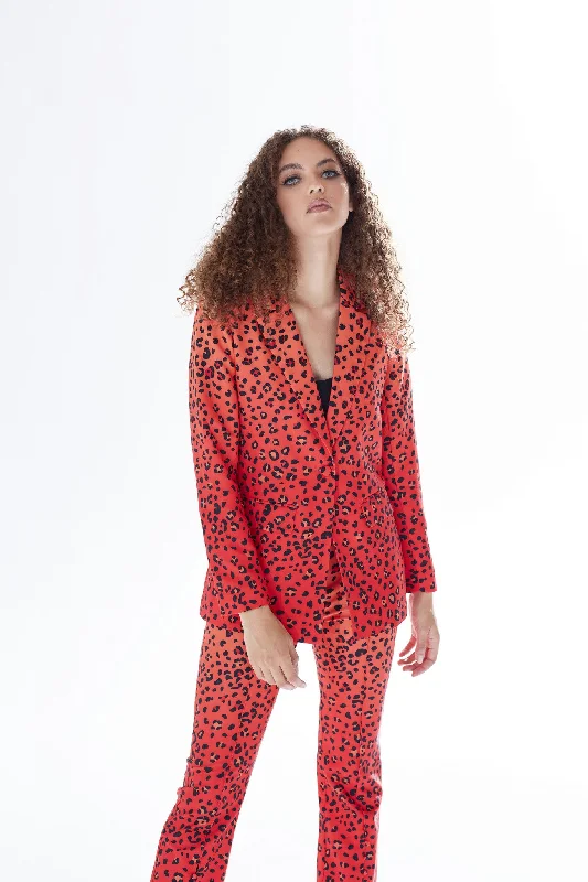 Liquorish Red Animal Print Blazer Women's Handmade Blazer