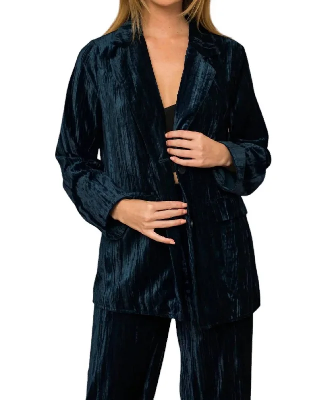 Velvet Front Pocket Blazer In Dark Navy Women's Advanced Suit