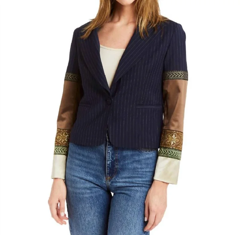 Blossom Blazer In Moroccan  Stripe Navy Women's Trendy Jacket