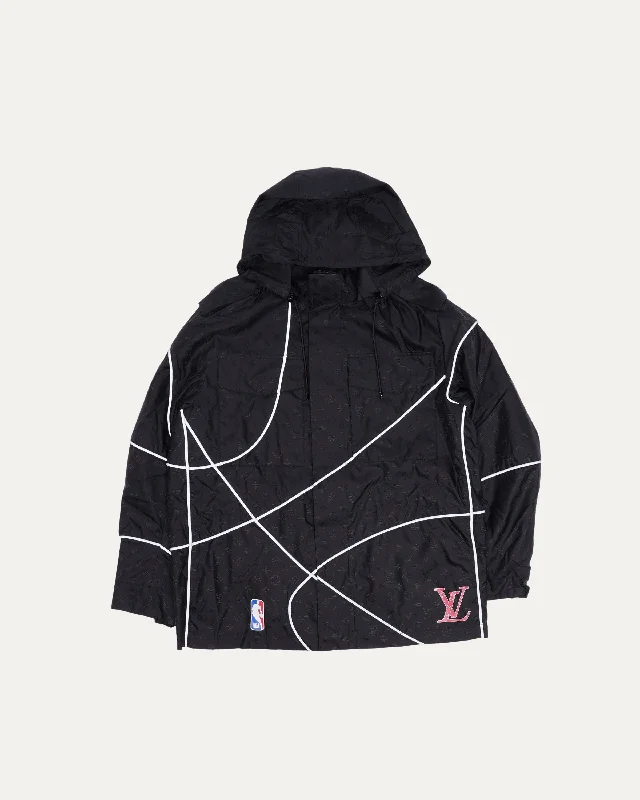 NBA Black Monogram Parka Fashionable Mid-Length Parka