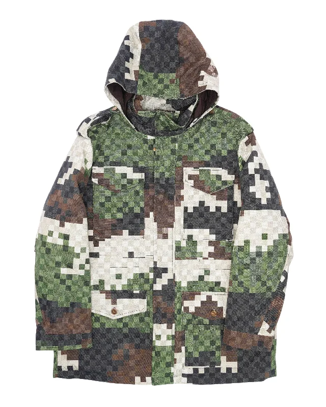 Runway Cotton Damier Parka Mid-Length Padded Parka