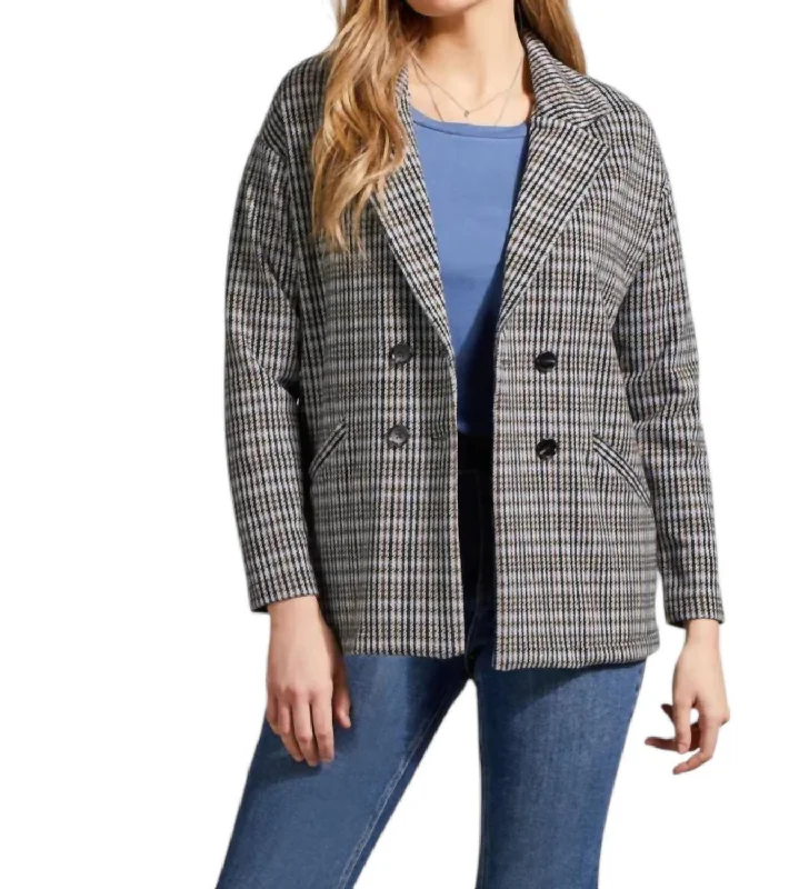 Double-Breasted Knit Blazer In Black/grey Women's Business Blazer