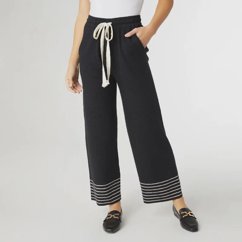 Kendry Stripe Bottom Sweater Pant | Black Mesh Fabric Canvas Fabric Denim Fabric