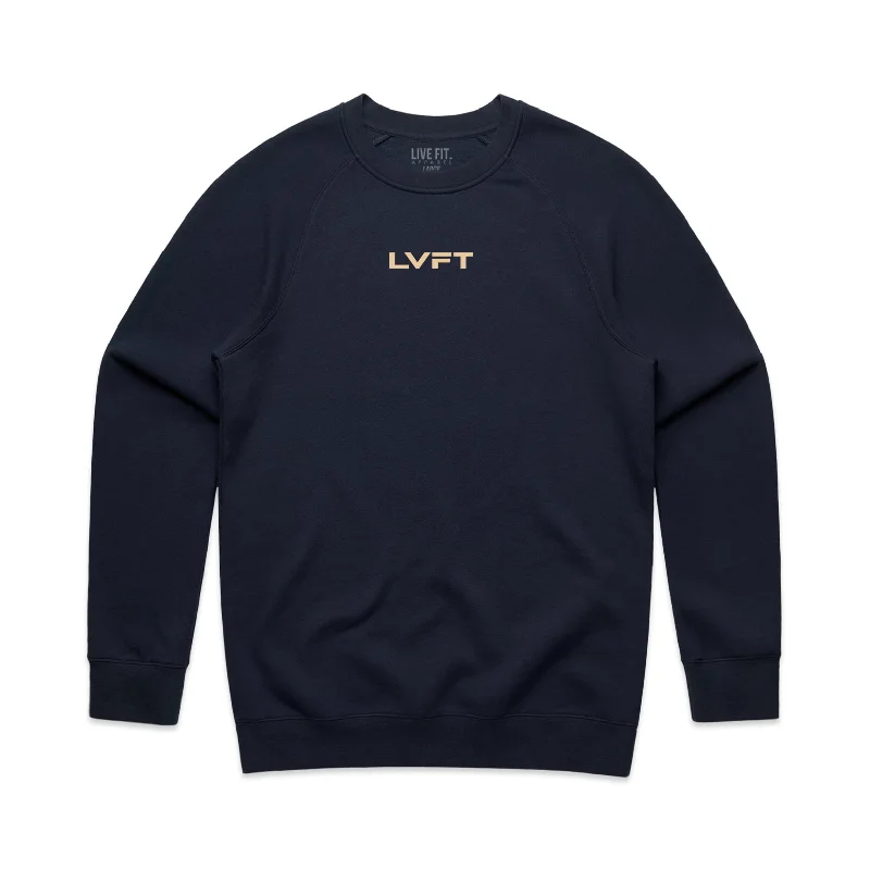 Logo Crewneck Sweater - Navy / Beige High Neck Crew Neck V-Neck