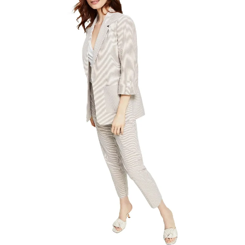 Petites Womens Sriped Long Sleeve Open-Front Blazer Women's Premium Blazer