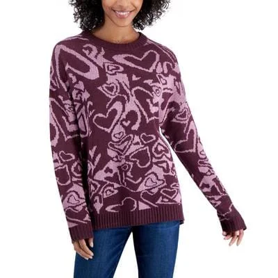 JUST POLLY - Crewneck Hearts Sweater Chenille Blend Fleece Blend Nylon Blend