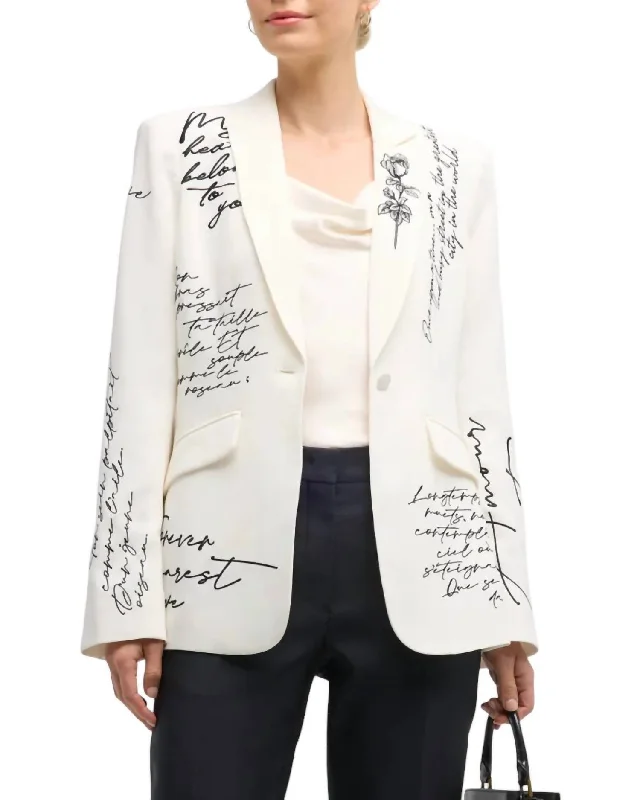 Mon Amour Embroidered Cheyenne Blazer In Ivory/black Women's Party Jacket