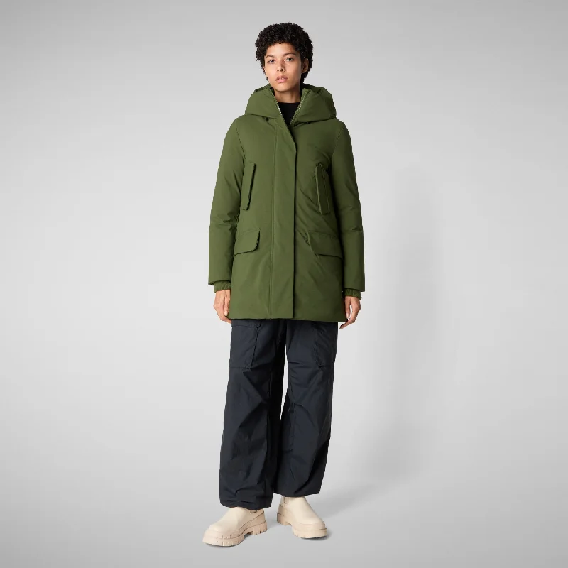 Women's hooded parka Soleil in moss green Elegant Slim Parka Jacket