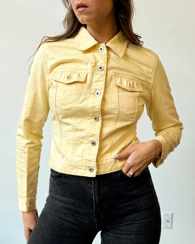 GAP Buttery Yellow Denim Jacket - XS/S Print Jacket Jacquard Jacket Patchwork Jacket