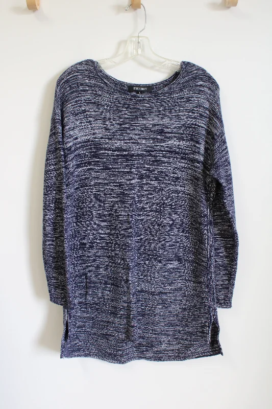 Ellen Tracy Blue Knit Tunic Sweater | L Cotton Fabric Linen Fabric Terry Fabric