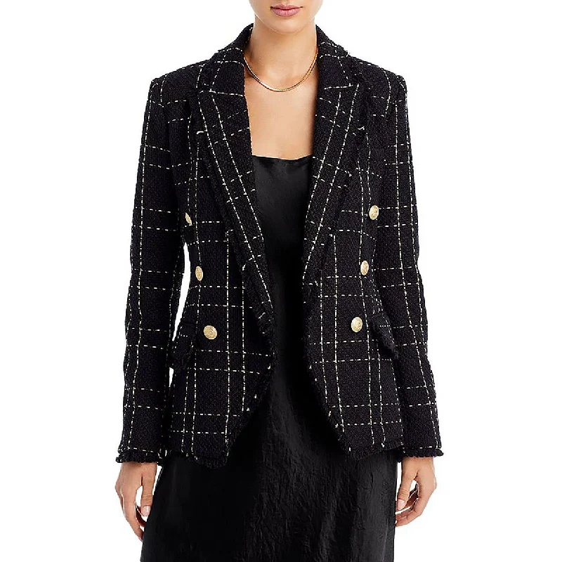 Kenzie Womens Tweed Fringe One-Button Blazer Women's Boutique Suit