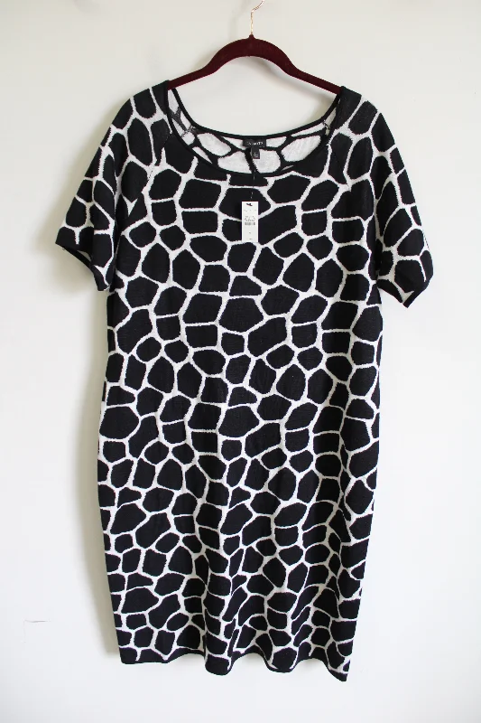 NEW Talbots Black Giraffe Knit Sweater Dress | XL Stretchy Elastic Breathable