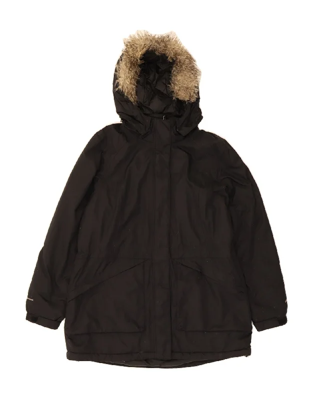 EDDIE BAUER Womens Hooded Parka Jacket UK 16 Large Black Polyester Trendy Drawstring Parka Coat