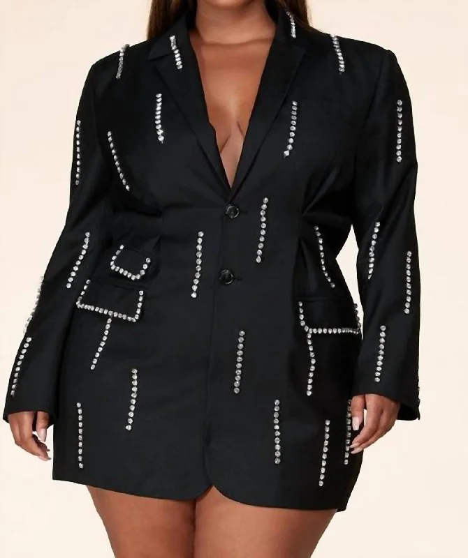 3-In-1 Blazer Dress With Rhinestones In Black Women's Fashion Blazer