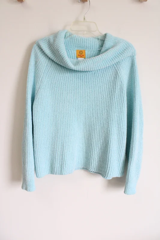 Ruby Rd. Light Blue Knit Cowl Neck Sweater | L Petite Striped Floral Plaid