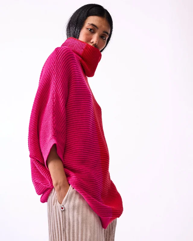 Tao Turtle Neck Sweater - Bright Red & Orange Cotton Fabric Linen Fabric Terry Fabric