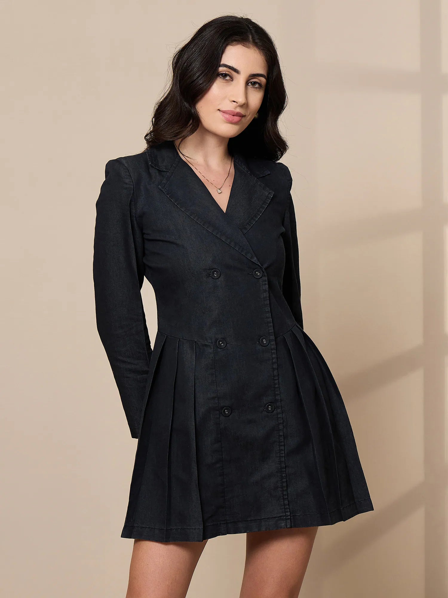 Women Black Collar Blazer Dress-SFDRSS12424 Women's Plaid Suit